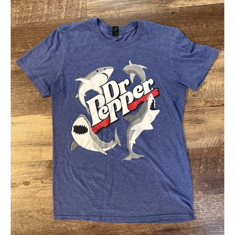 Dr Pepper Shark T-Shirt Men’s Small Pick Your Pepper Shark Week Promo Blue